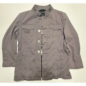 Royal Underground Mens Y2K Gothic Military Field Jacket Grey Distressed Large